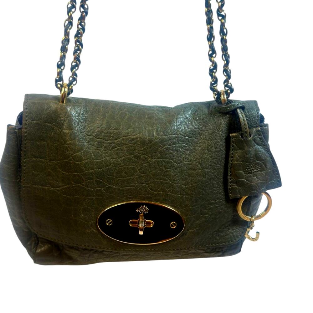 Mulberry Small Lily Olive Green Pebbled Leather Bag Gold Hardware with dust bag